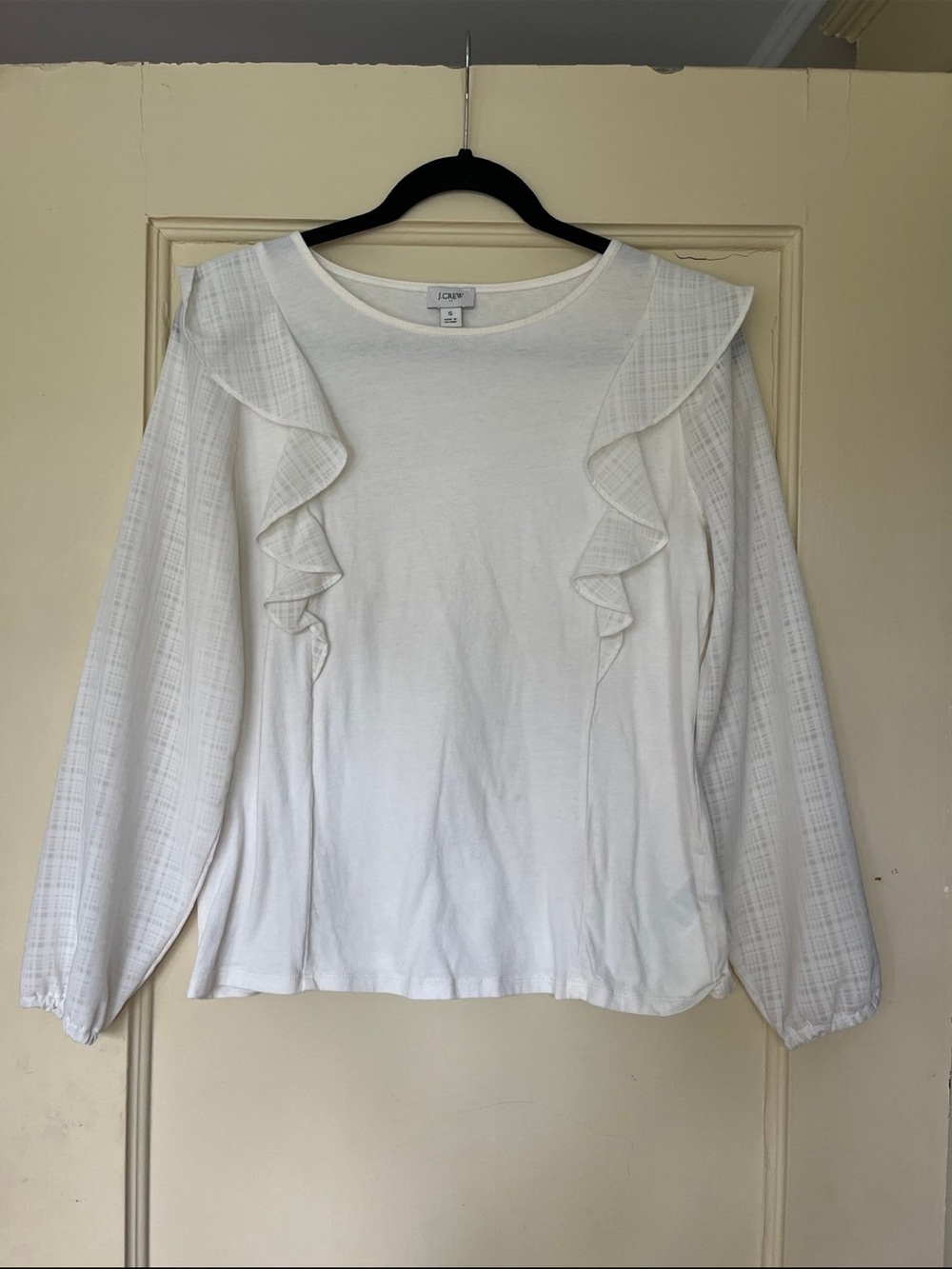 J.Crew JCrew White Ruffle Shirt Medium Small